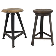 Set of Two Industrial Tripod Stools, 1920s