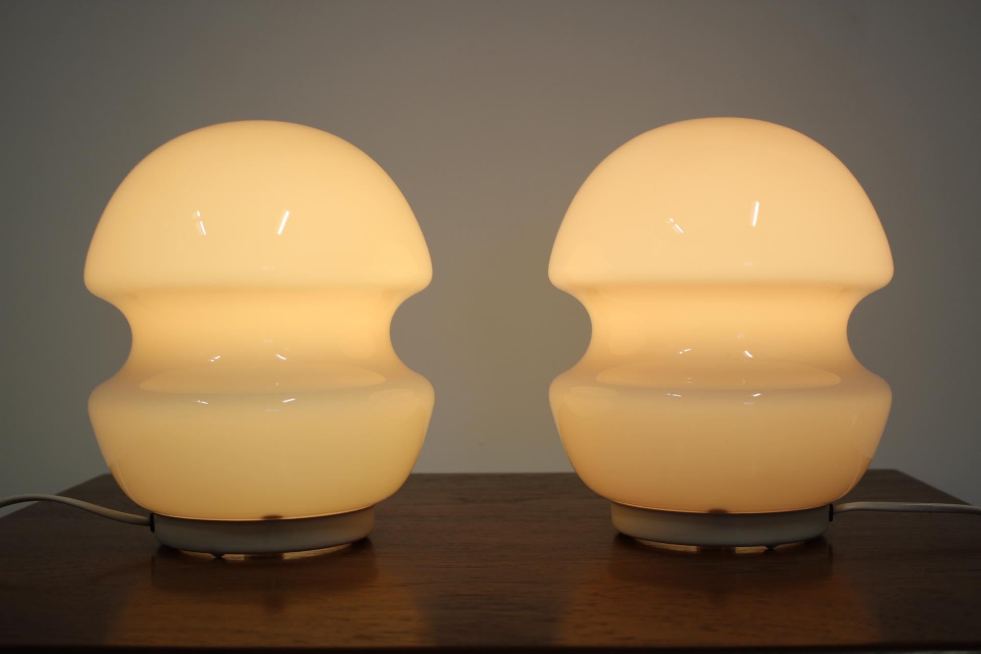 Czech Set of Two Interesting Pink Table Lamps, 1960s