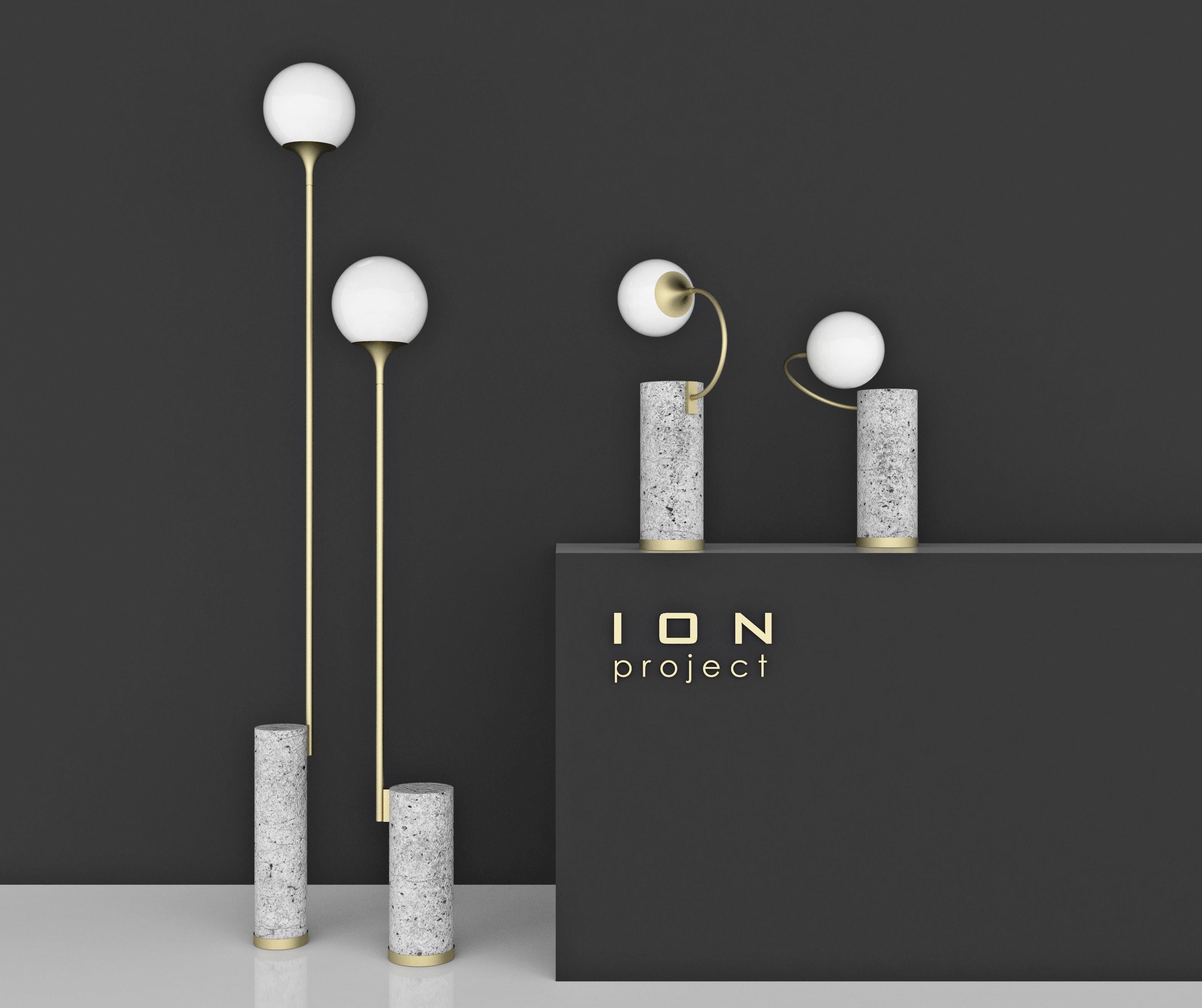 Contemporary Set of Two Ion Floor Lamps G and M in Concrete and Brass and Opal Glass For Sale