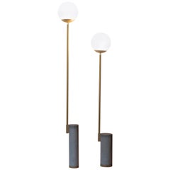 Set of Two Ion Floor Lamps G and M in Concrete and Brass and Opal Glass