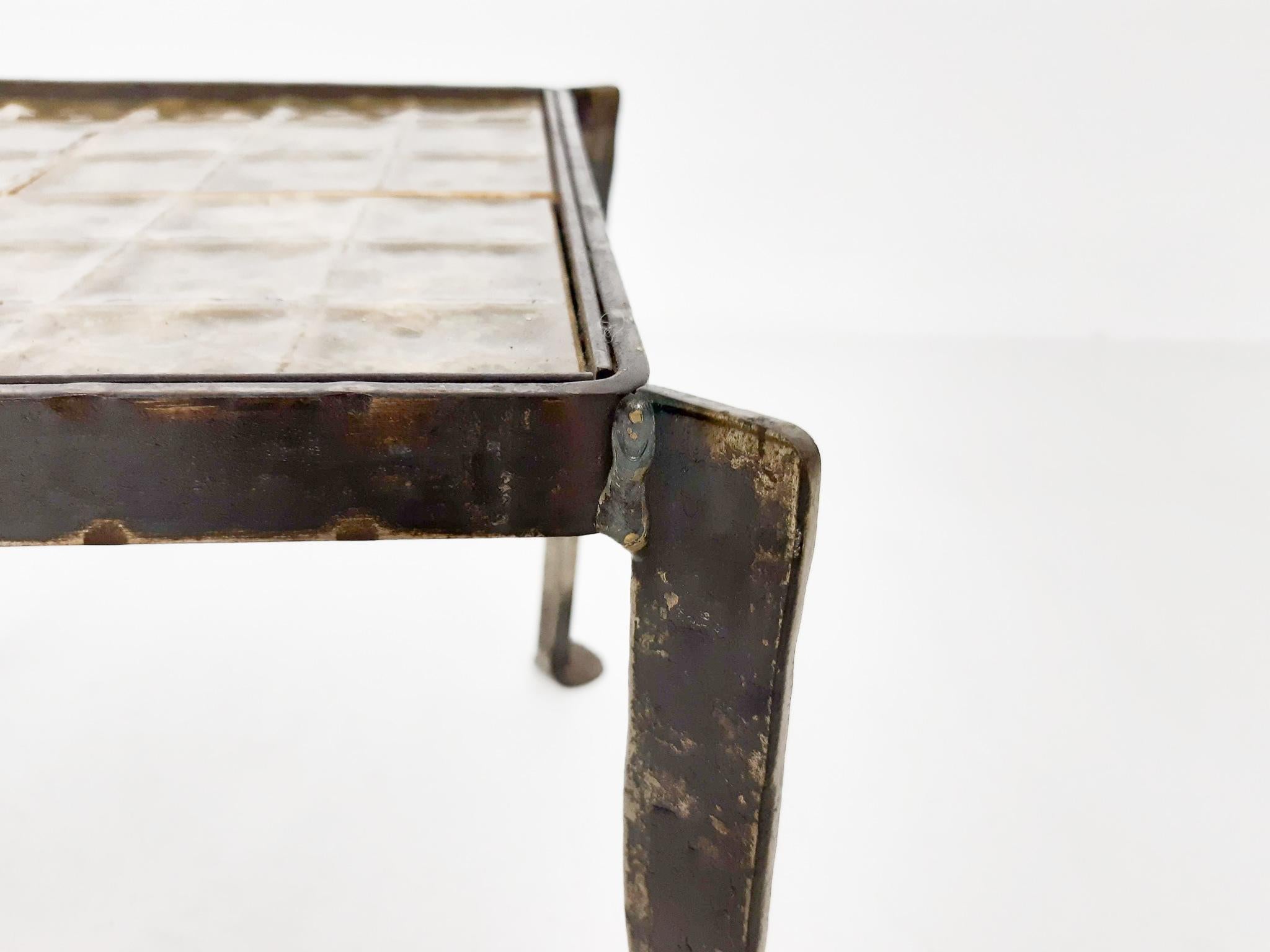 Mid-20th Century Set of Two Iron Side Tables with Tile Top