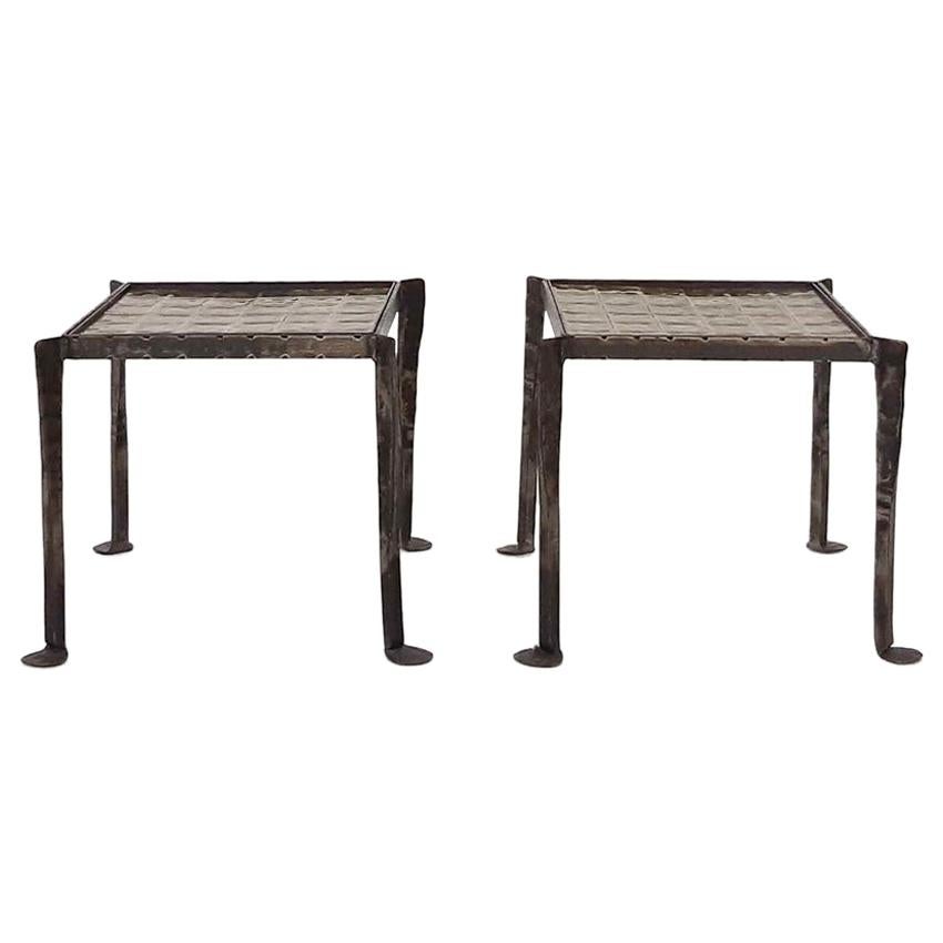 Set of Two Iron Side Tables with Tile Top at 1stDibs