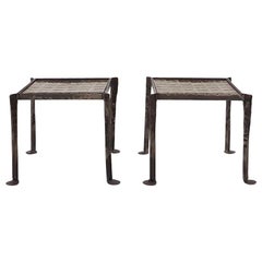 Set of Two Iron Side Tables with Tile Top