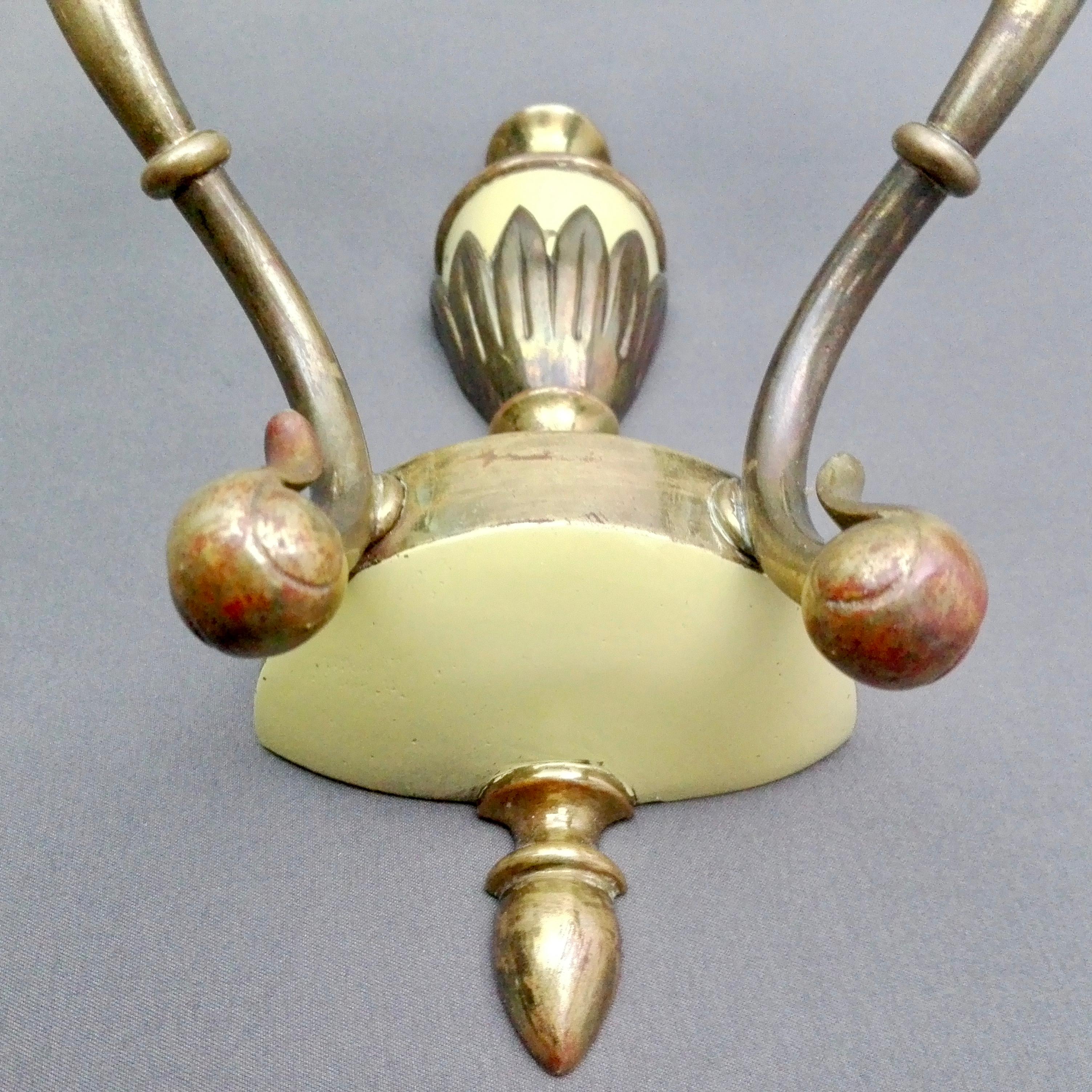 Brass 1950s Italian solid brass two-light sconces. Set of Two. For Sale