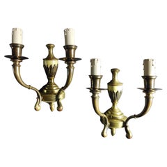 1950s Italian solid brass two-light sconces. Set of Two.