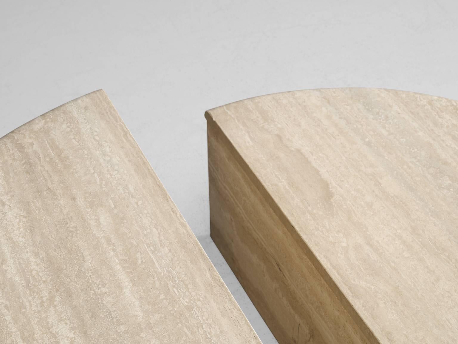 Travertine Set of Two Italian Architectural Cocktail Table, 1970s