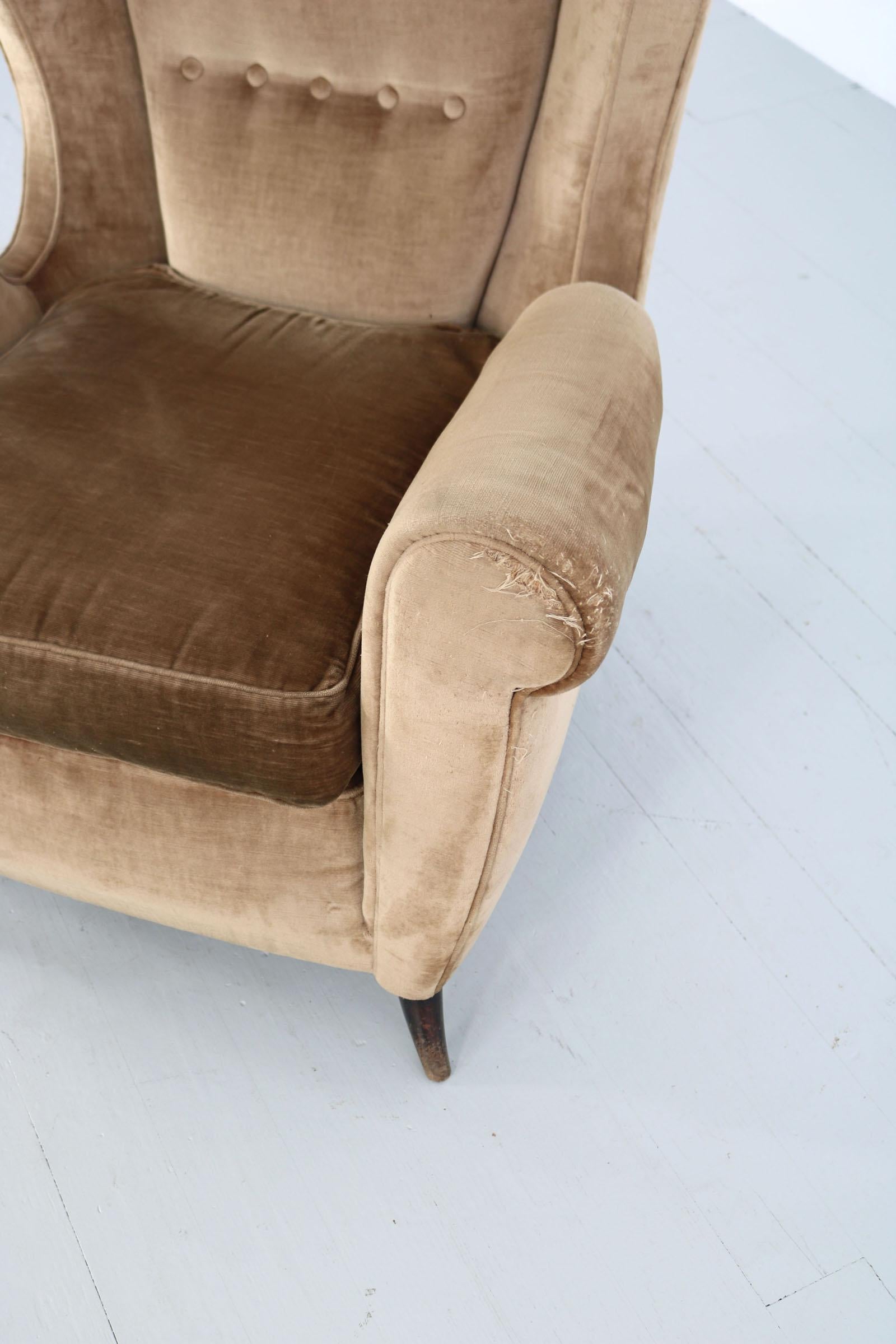 Set of Two Italian Armchairs in Original Upholstery of Brown and Green, 1950s 8