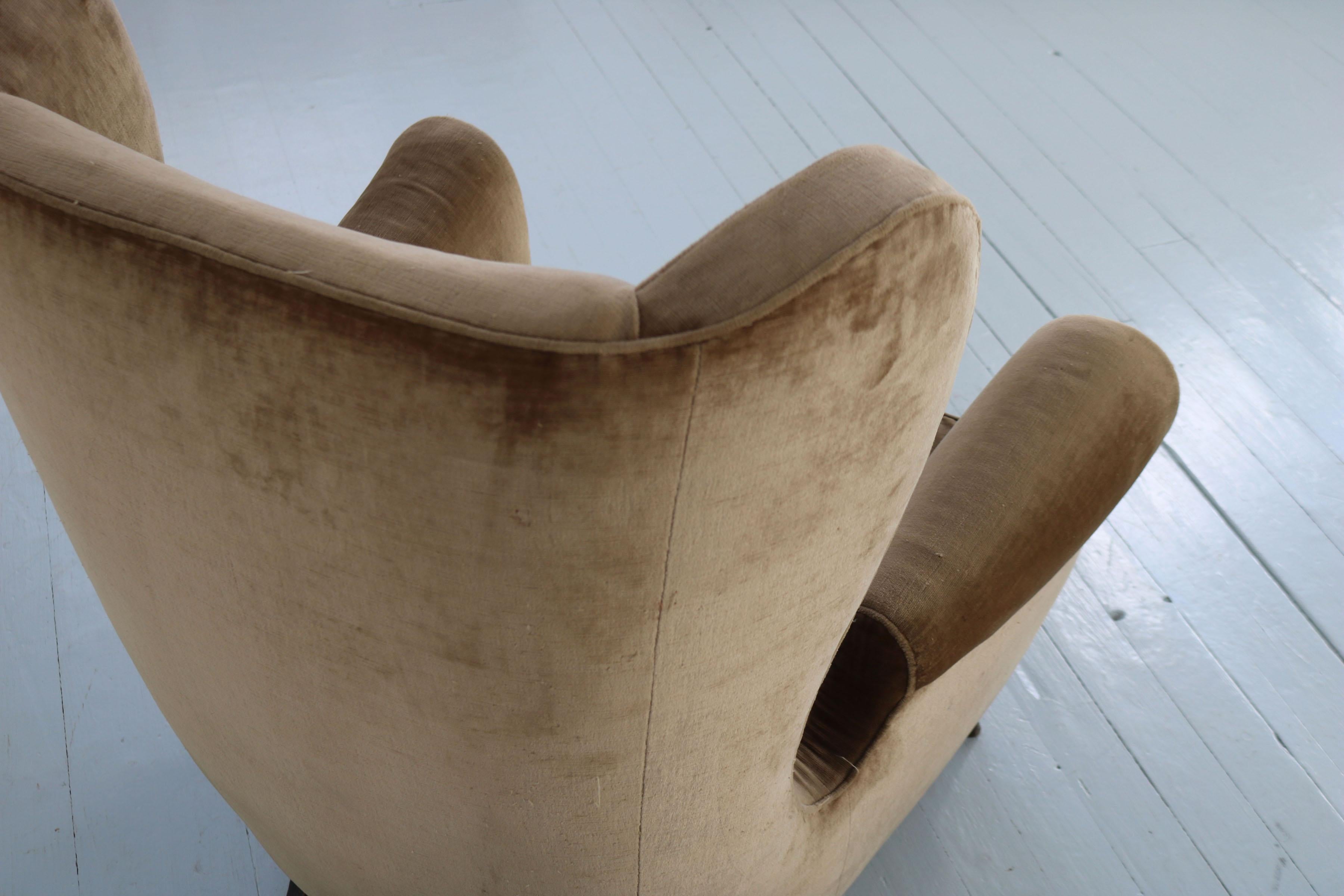 Set of Two Italian Armchairs in Original Upholstery of Brown and Green, 1950s 11