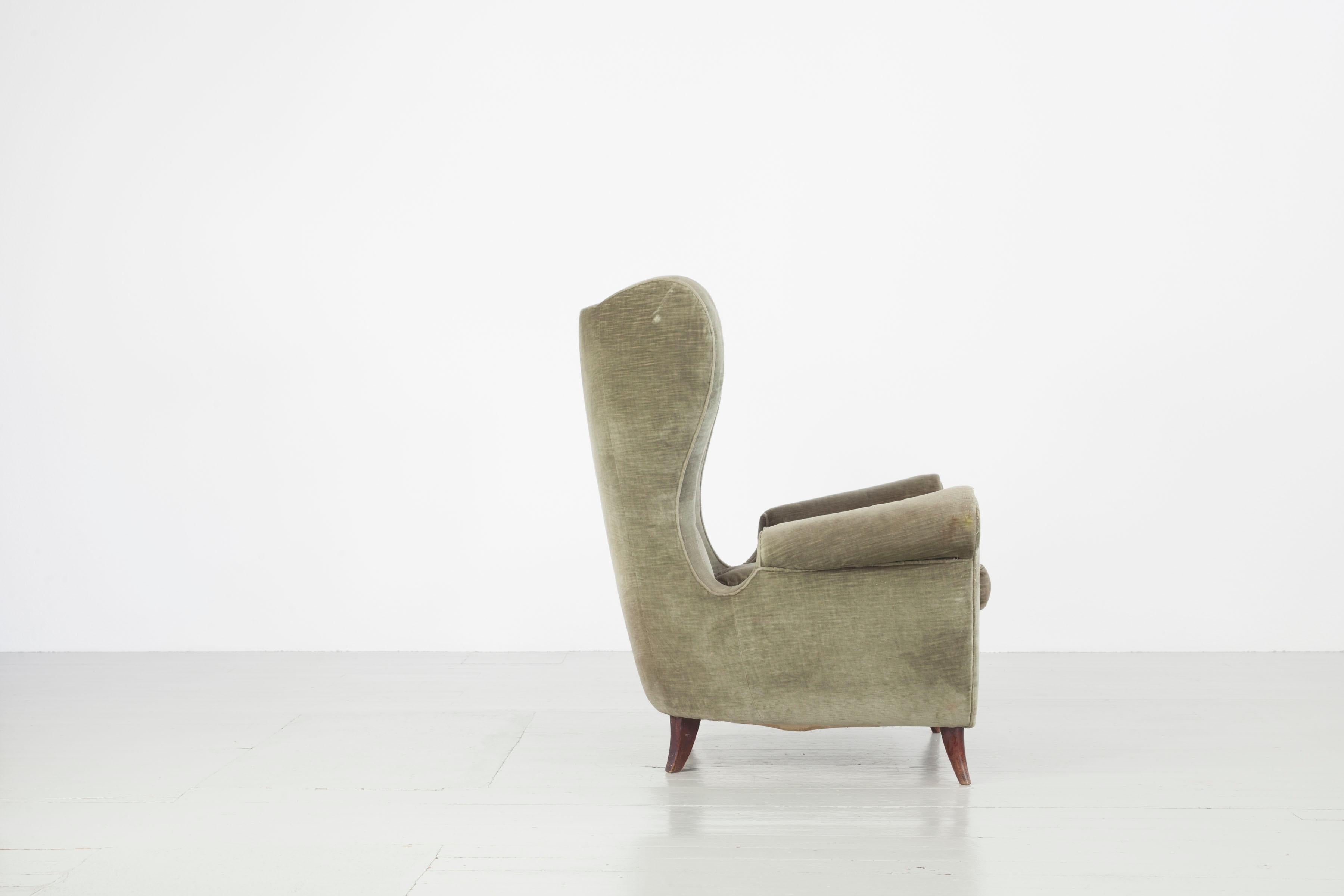 Set of Two Italian Armchairs in Original Upholstery of Brown and Green, 1950s In Good Condition In Wolfurt, AT