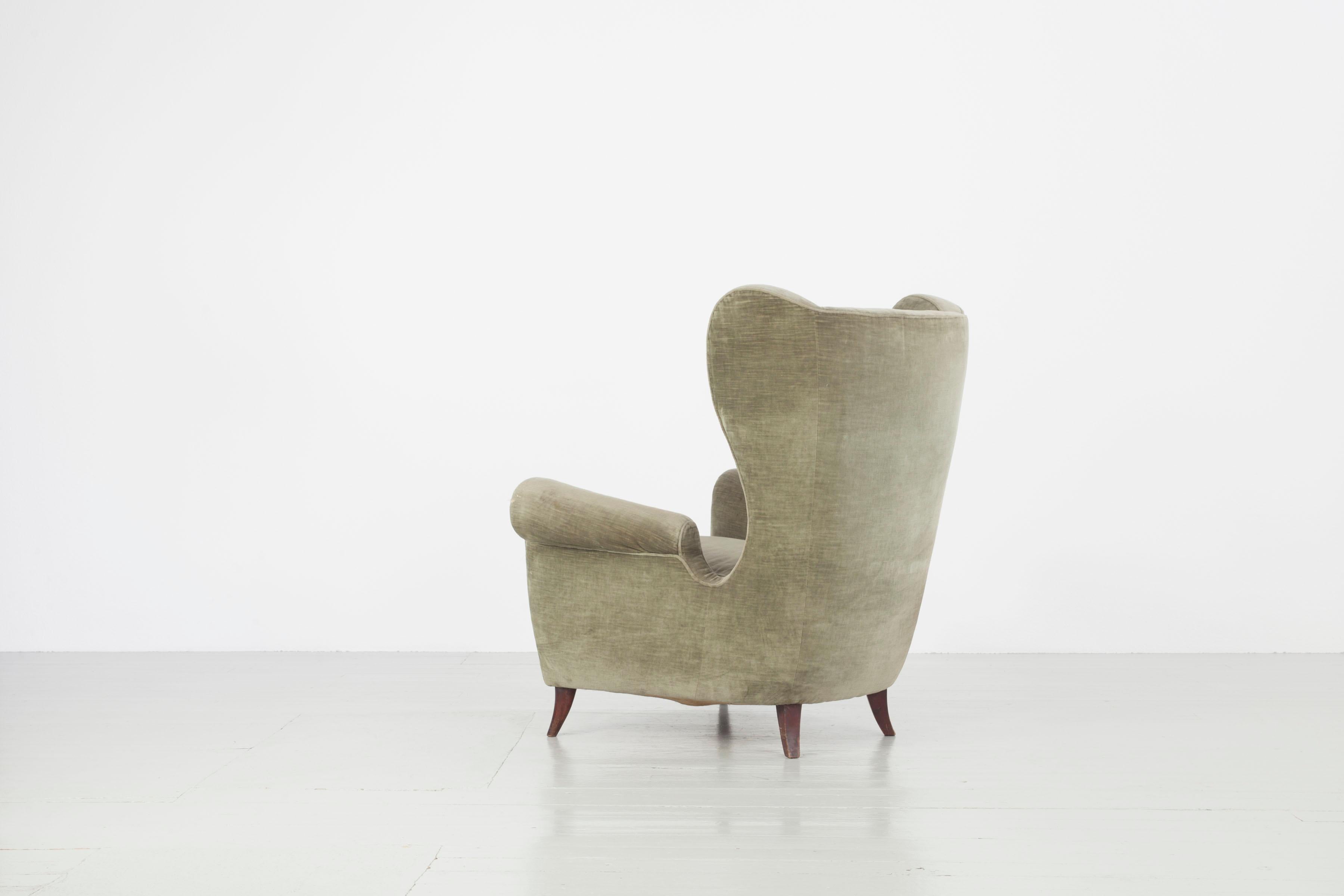 Set of Two Italian Armchairs in Original Upholstery of Brown and Green, 1950s 1