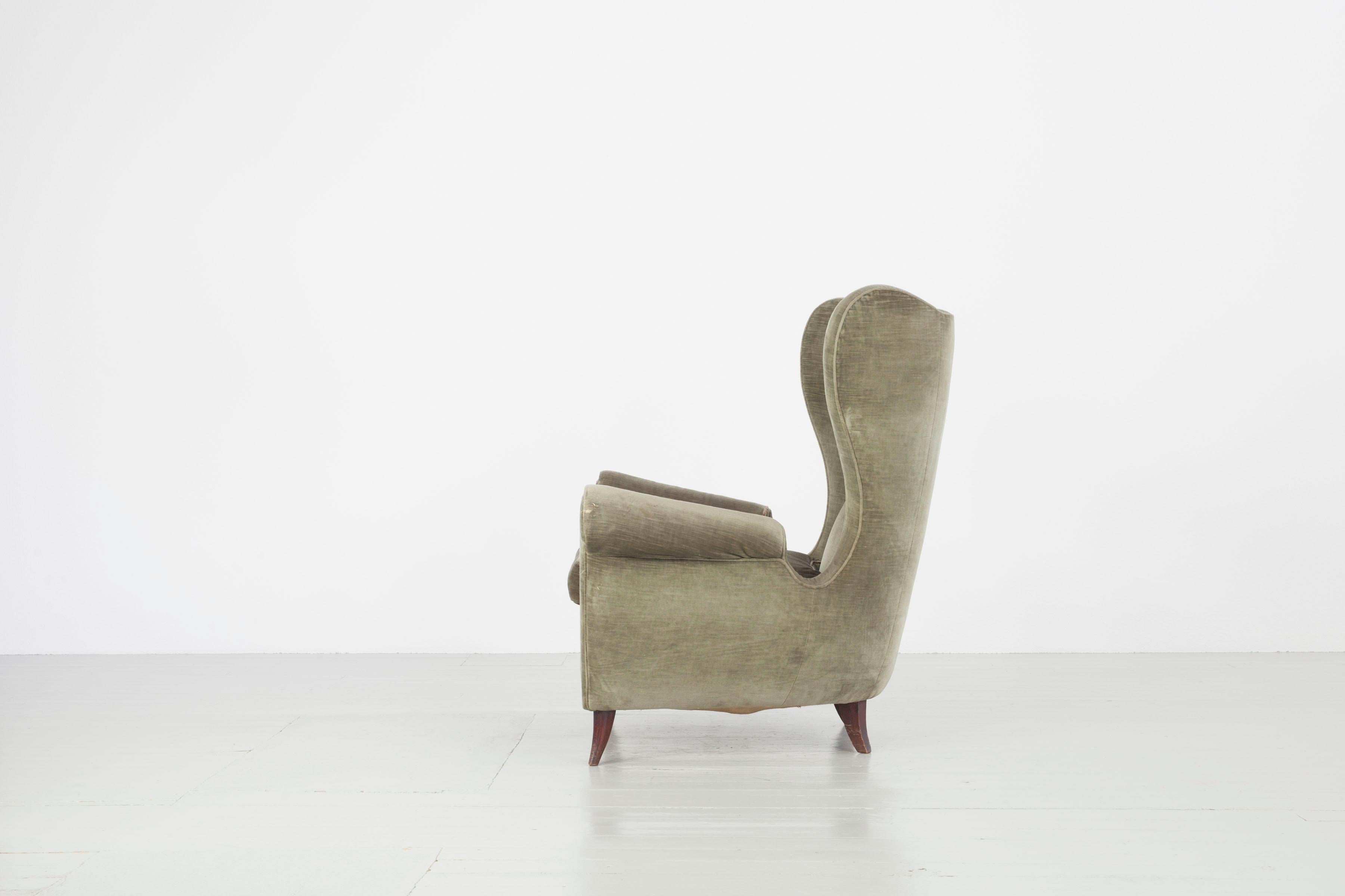 Set of Two Italian Armchairs in Original Upholstery of Brown and Green, 1950s 3