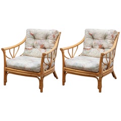 Vintage Set of Two Italian Bamboo Lounge Chairs, 1970s