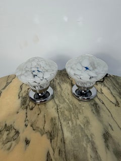 Lot de deux lampes de chevet italiennes en métal chromé et verre de Murano, 1970