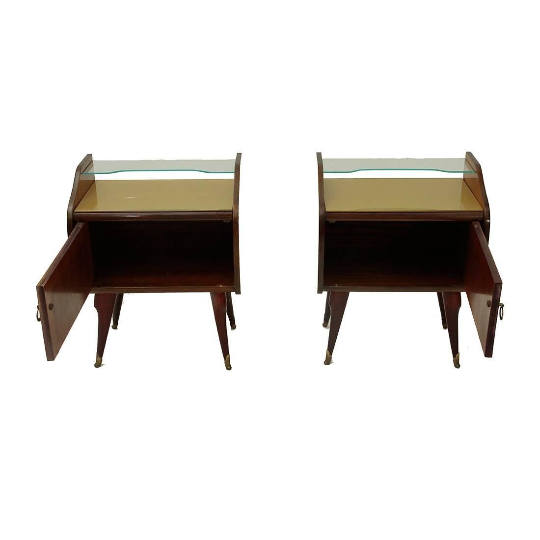 Set of Two Italian Bedside Table with Glass Top, 1950s In Good Condition In Savona, IT