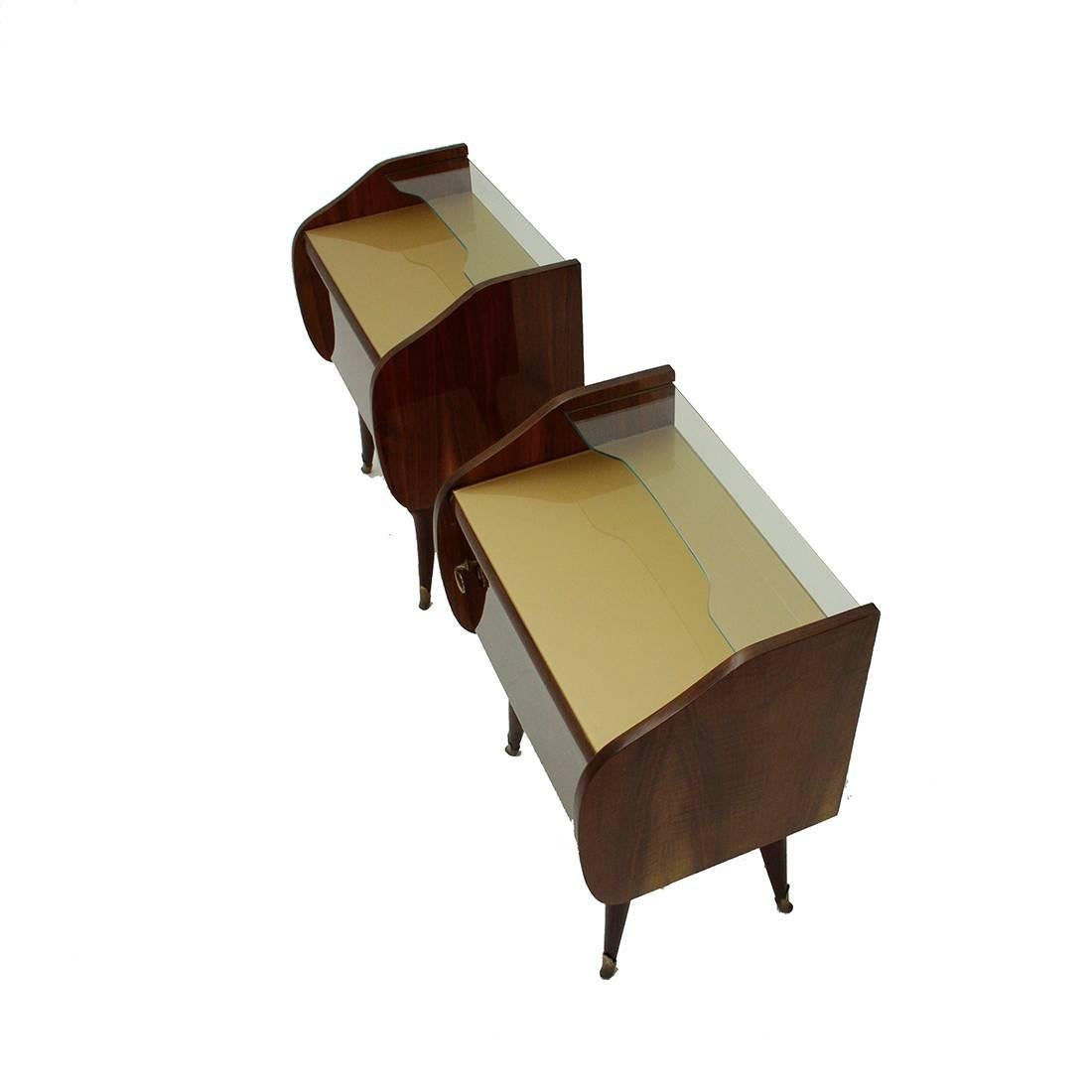 Set of Two Italian Bedside Table with Glass Top, 1950s 1
