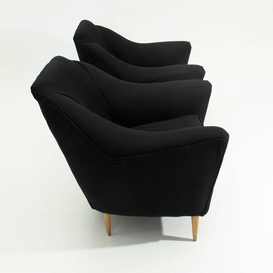 Mid-Century Modern Set of Two Italian Black Armchairs, 1950s