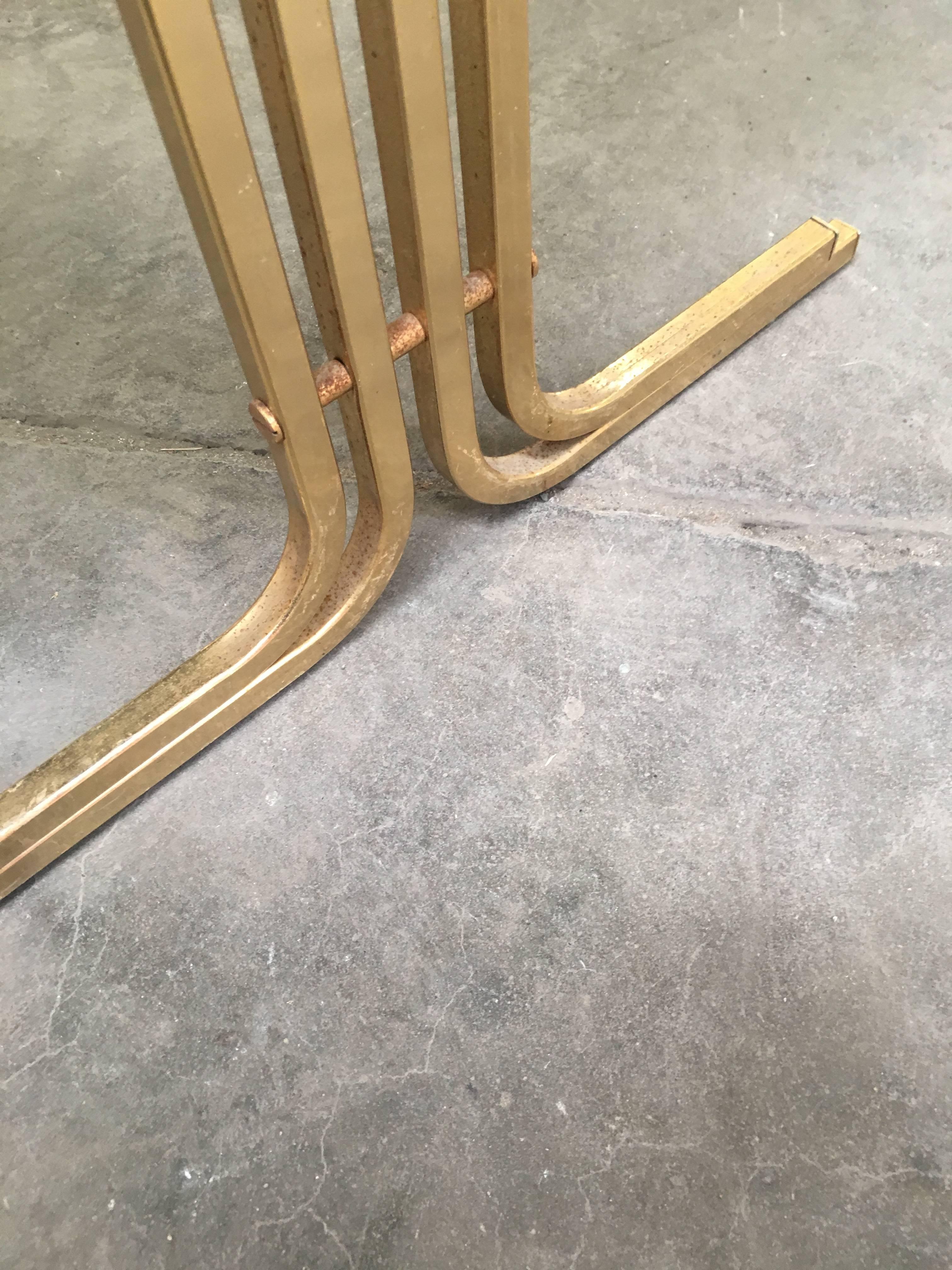 Set of Two Italian Brass Metal Nesting Table with Smoked Glass Top from 1970s 4