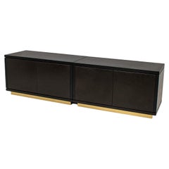 Set of Two Italian Cabinets with Leather Doors and Brass Details