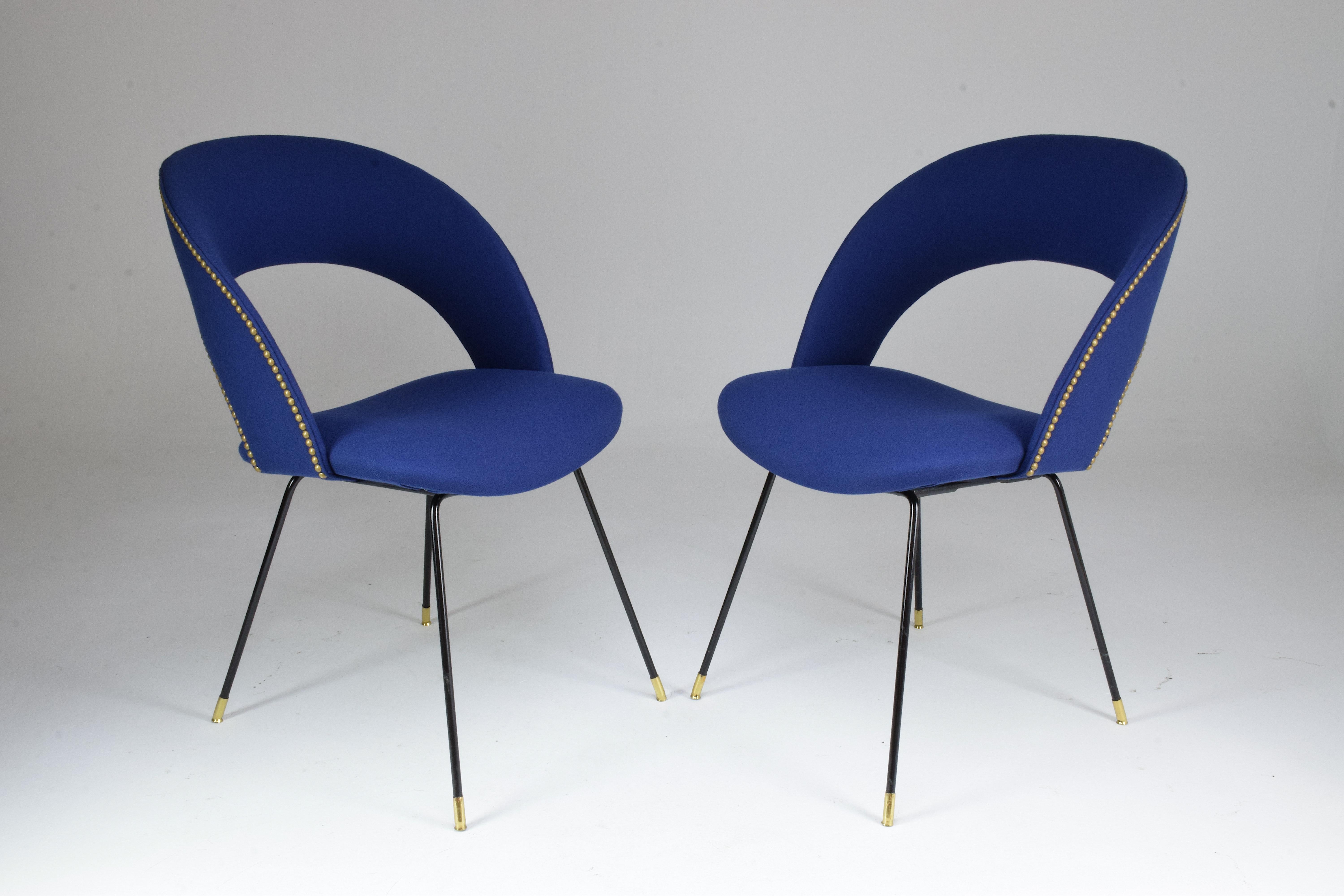 A pair of 20th century collectible side or accent chairs by Gastone Rinaldi for Rima who was one of Poltrona Frau's most emblematic designers of the midcentury period.

All our pieces are fully restored at our atelier and we only offer items that