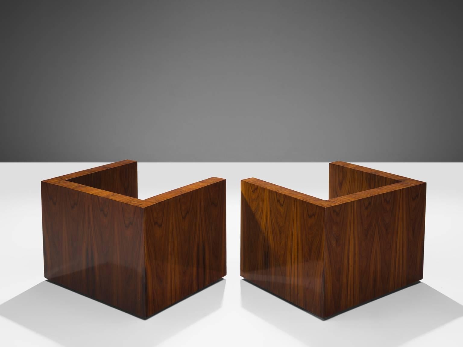 Mid-Century Modern Set of Two Italian Chairs in Leather and Rosewood
