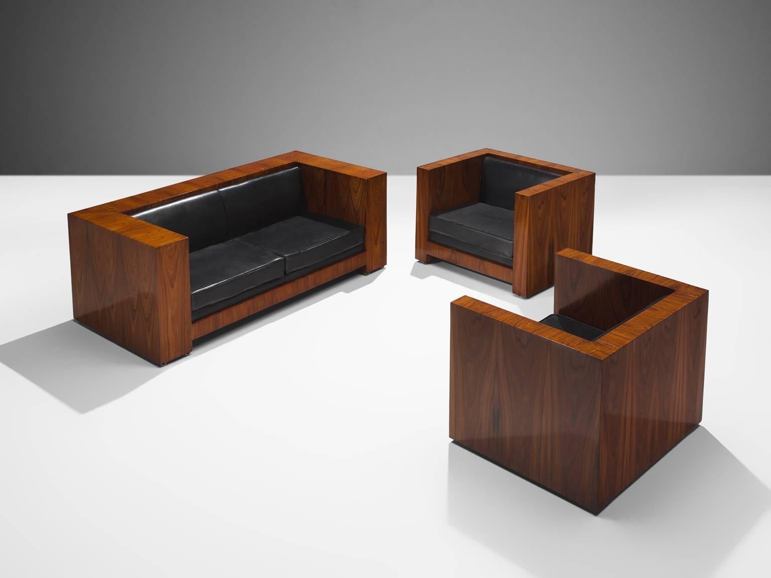 Set of Two Italian Chairs in Leather and Rosewood 4