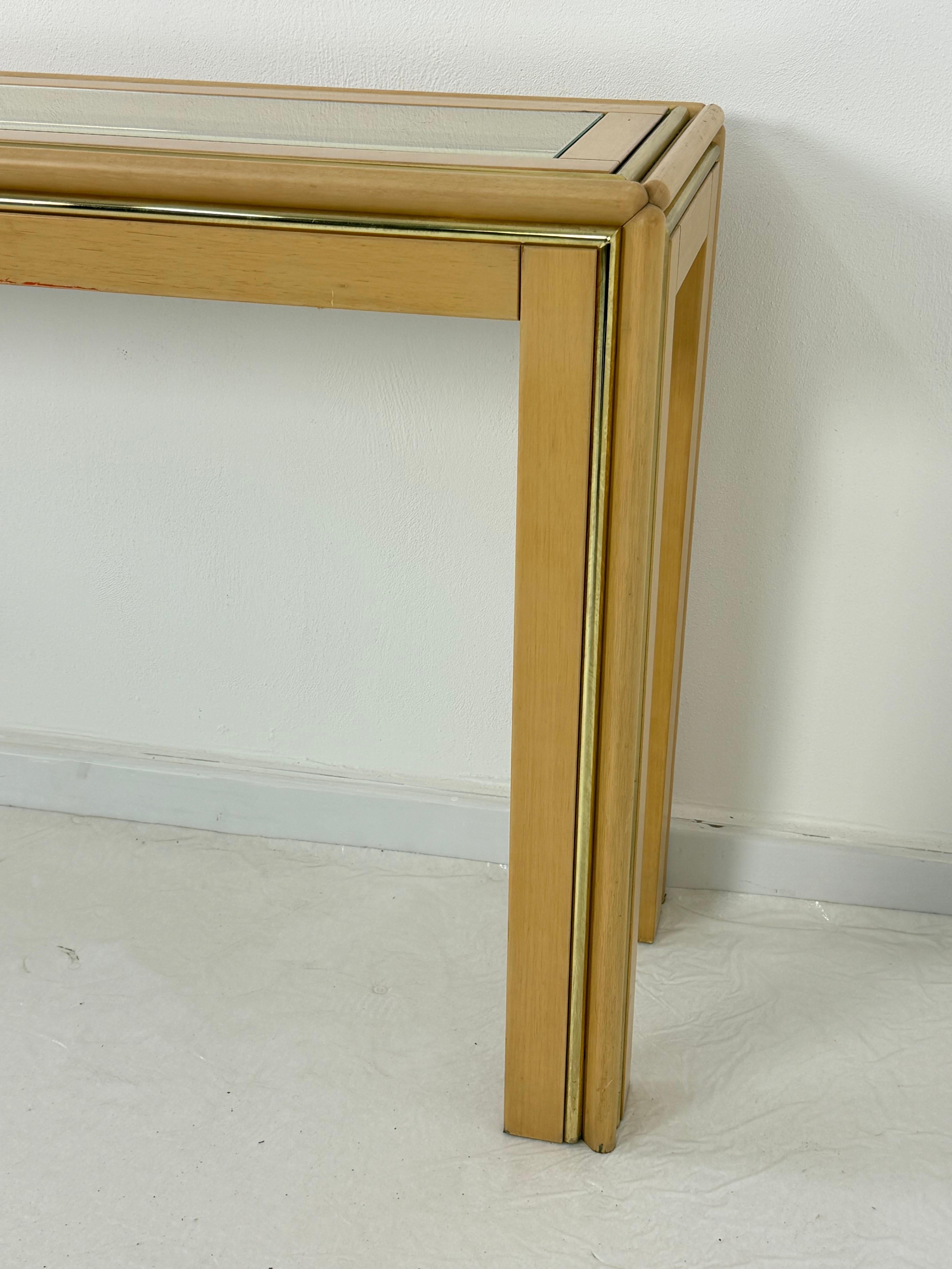 Metal Set of two Italian Console Table and Mirror attributed to Aldo Tura, 1970s For Sale
