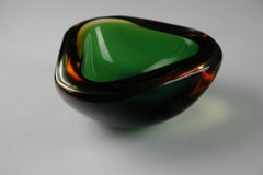 Set of Two Italian Glass Bowls, Green Amber and Purple and Clear, Italy 1960
