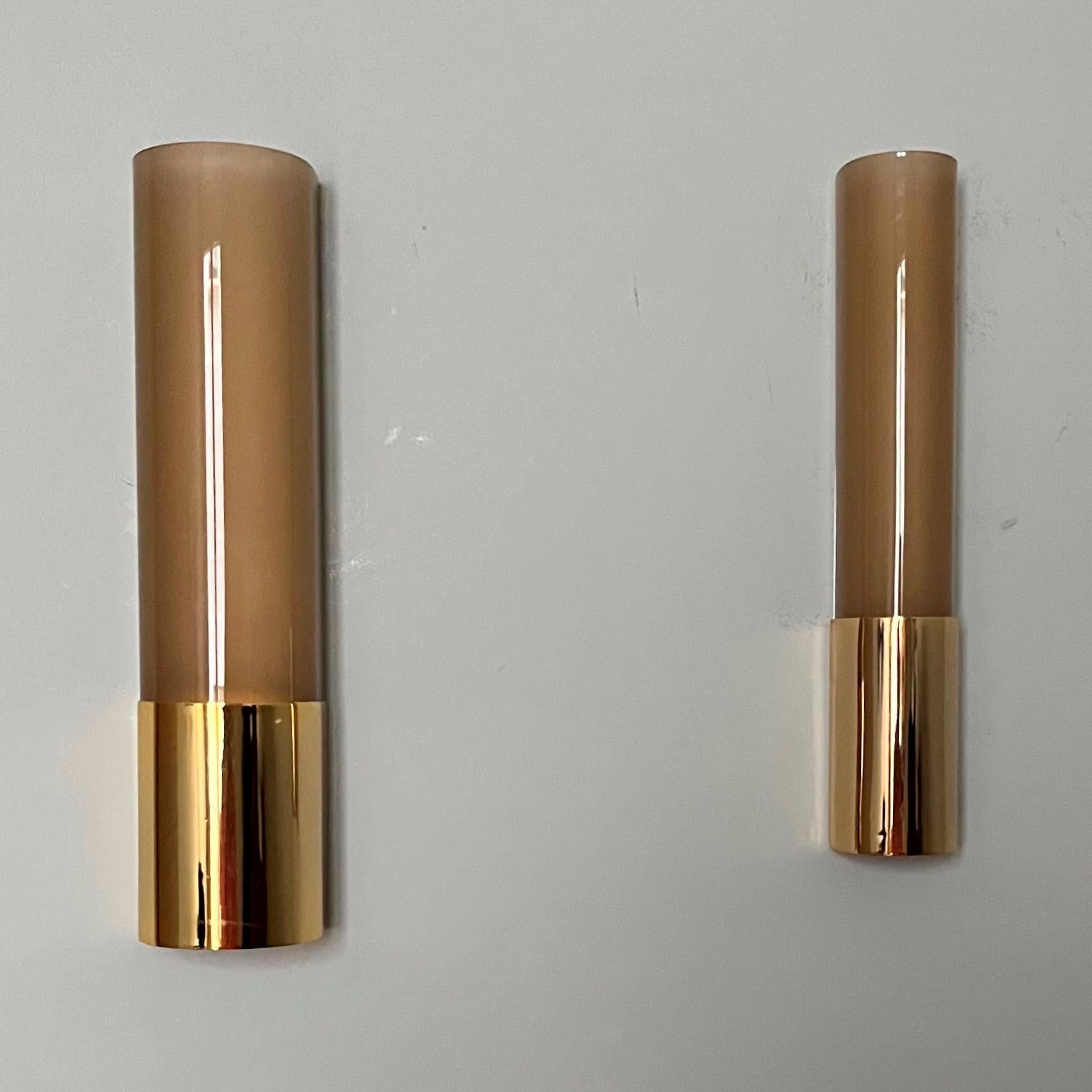 Set of Two different sizes Italian Gold Glass Wall Sconces, 1970s In Good Condition In Badajoz, Badajoz
