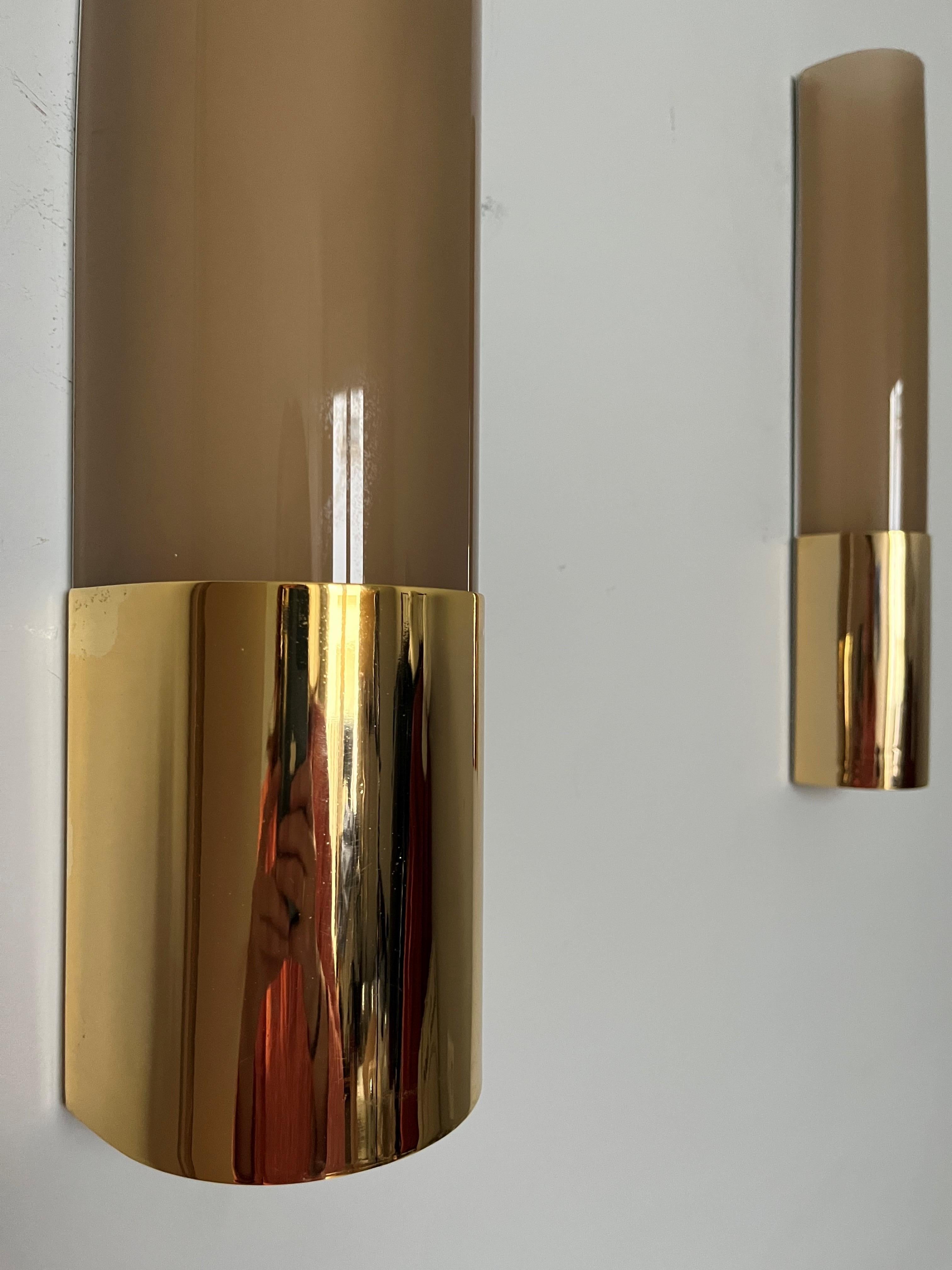 Brass Set of Two different sizes Italian Gold Glass Wall Sconces, 1970s