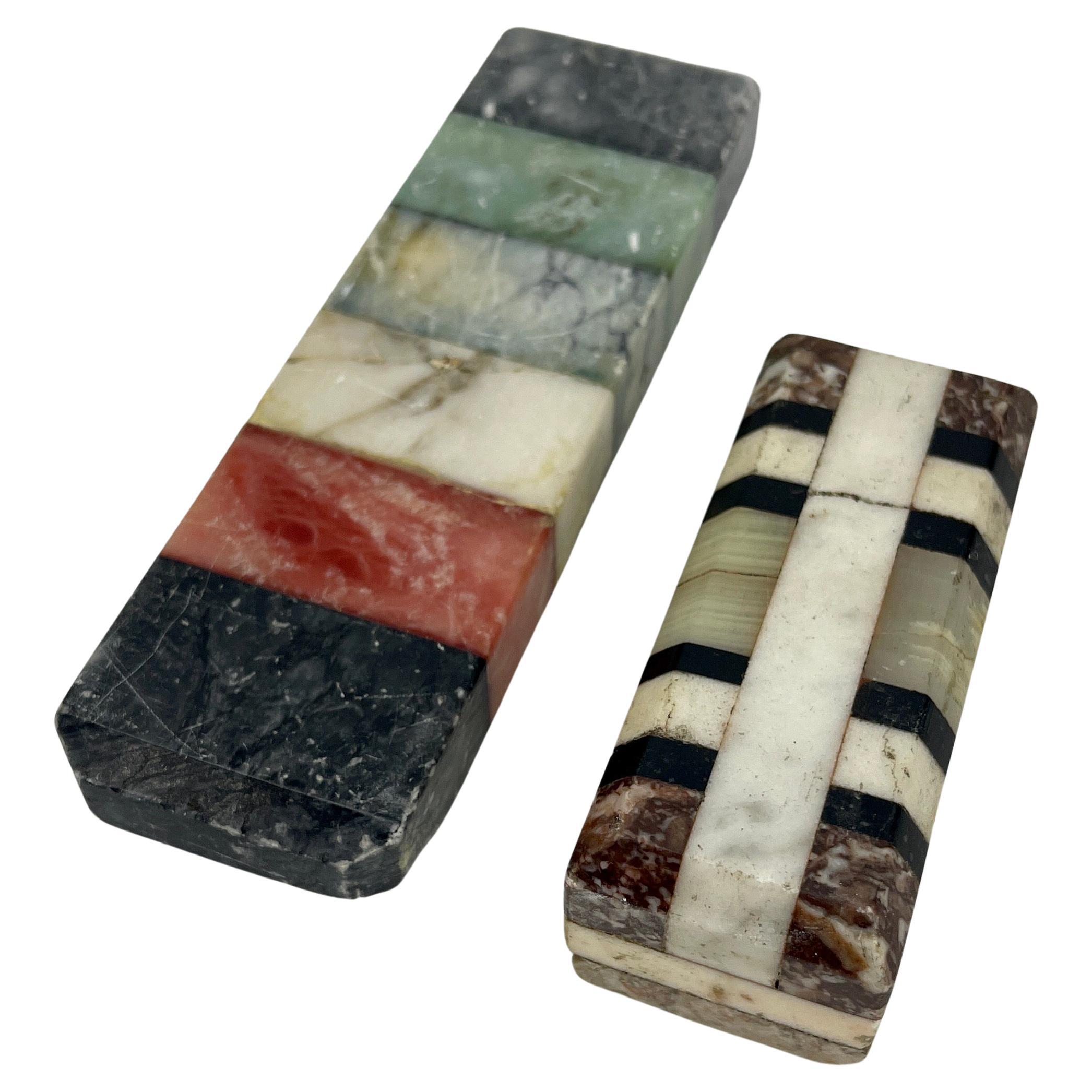 Hand-Crafted Set of Two Italian Marble Sampler Letter Weights, Circa 1950's
