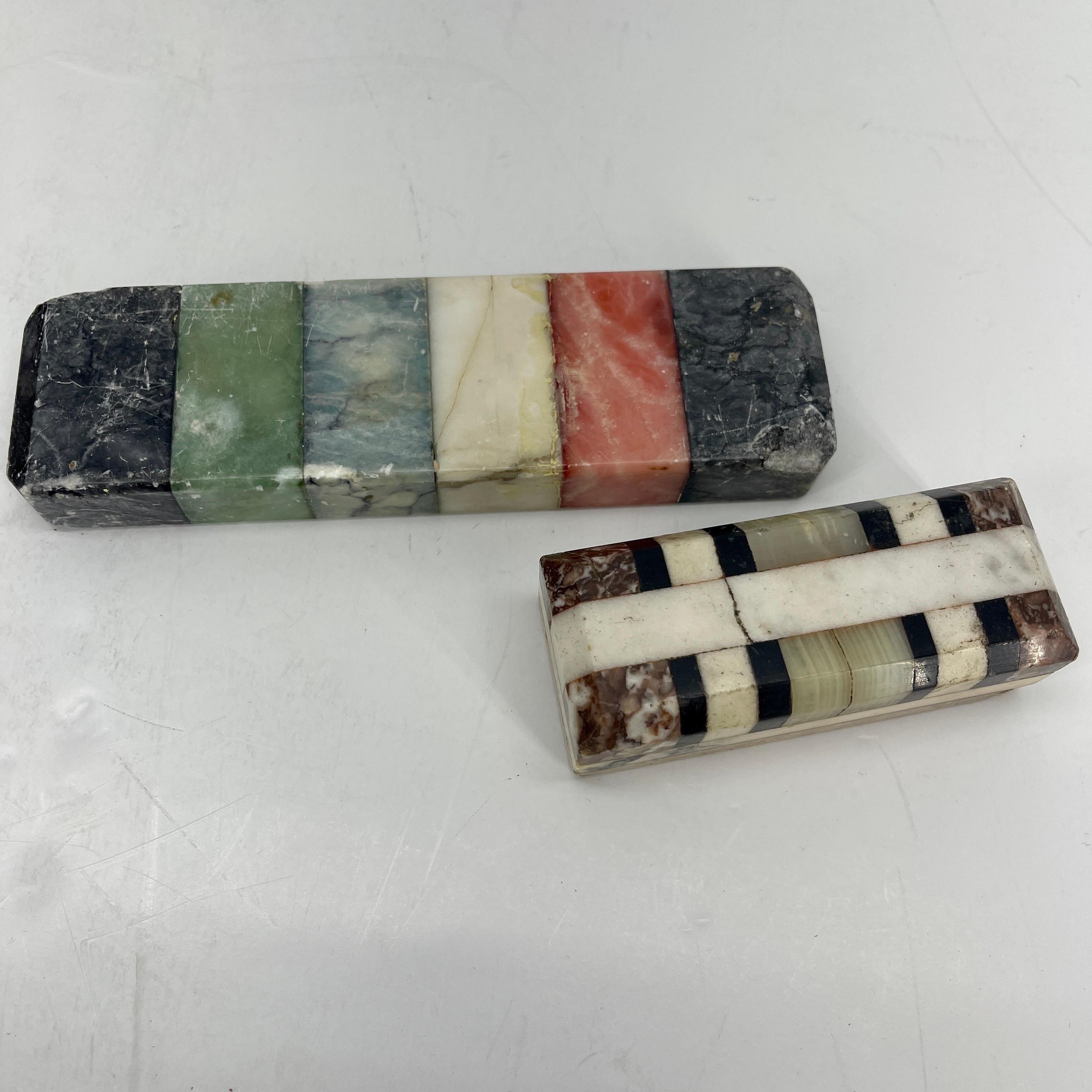 Set of Two Italian Marble Sampler Letter Weights, Circa 1950's 1
