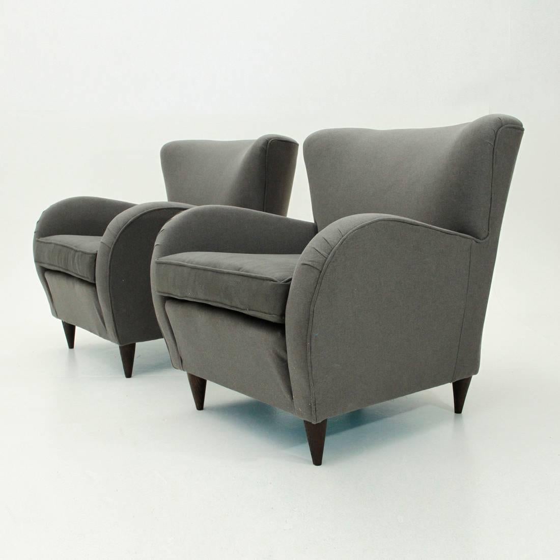 Metal Set of Two Italian Midcentury Grey Armchair, 1950s