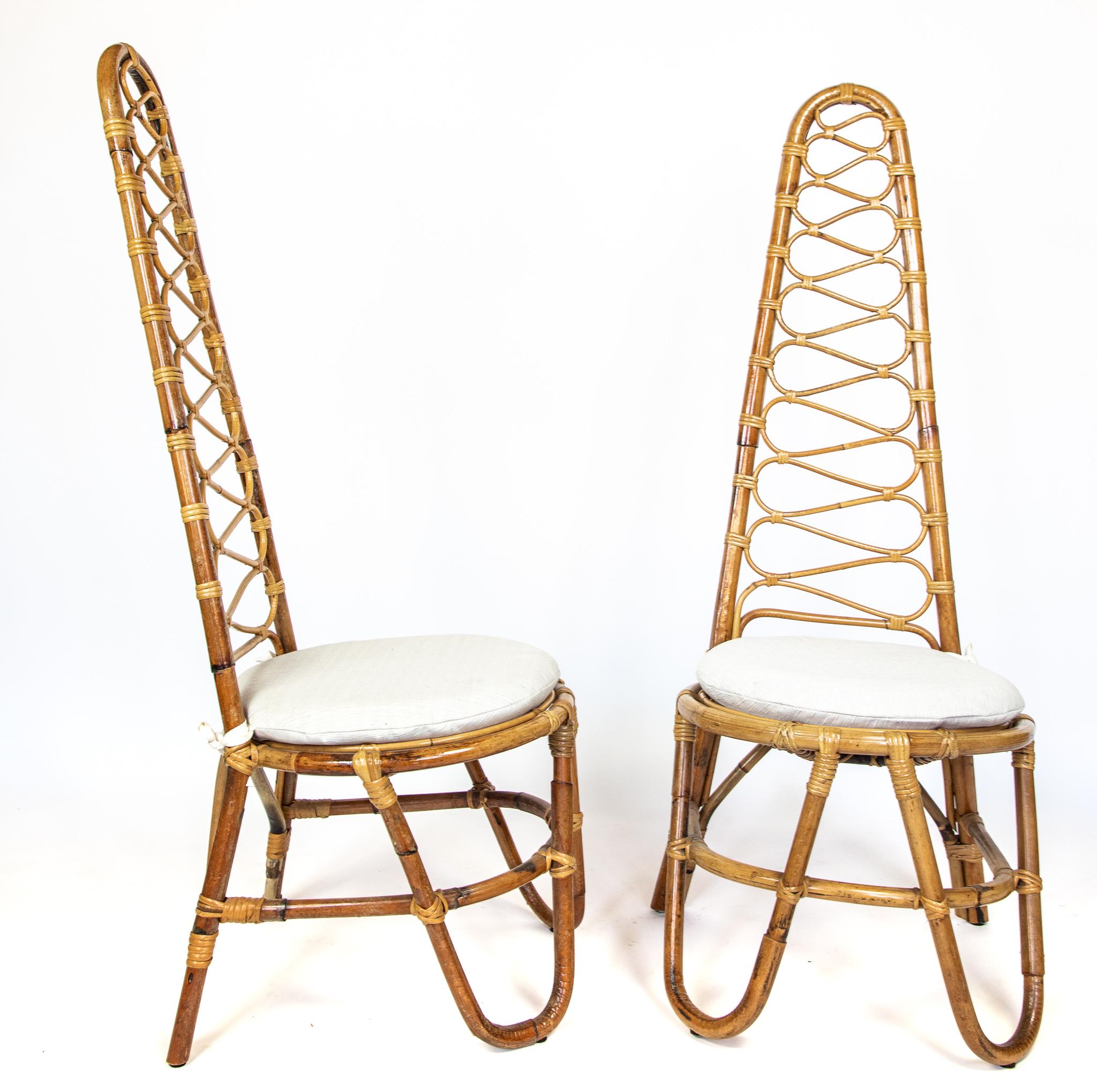 Mid-20th Century Mid-Century Modern Outdoor High Back Rattan Chairs and Table, Italy 1960s