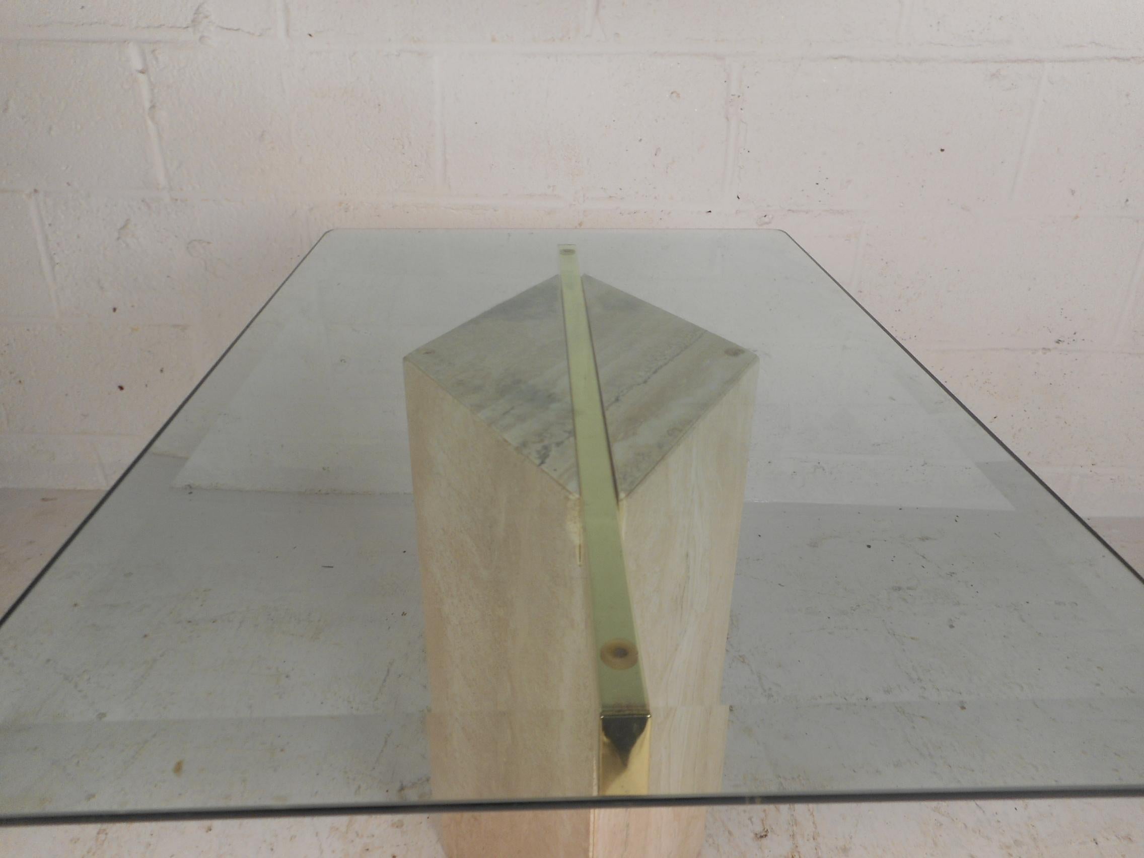 Brass Set of Two Italian Mid-Century Modern Marble Base Artedi Tables For Sale
