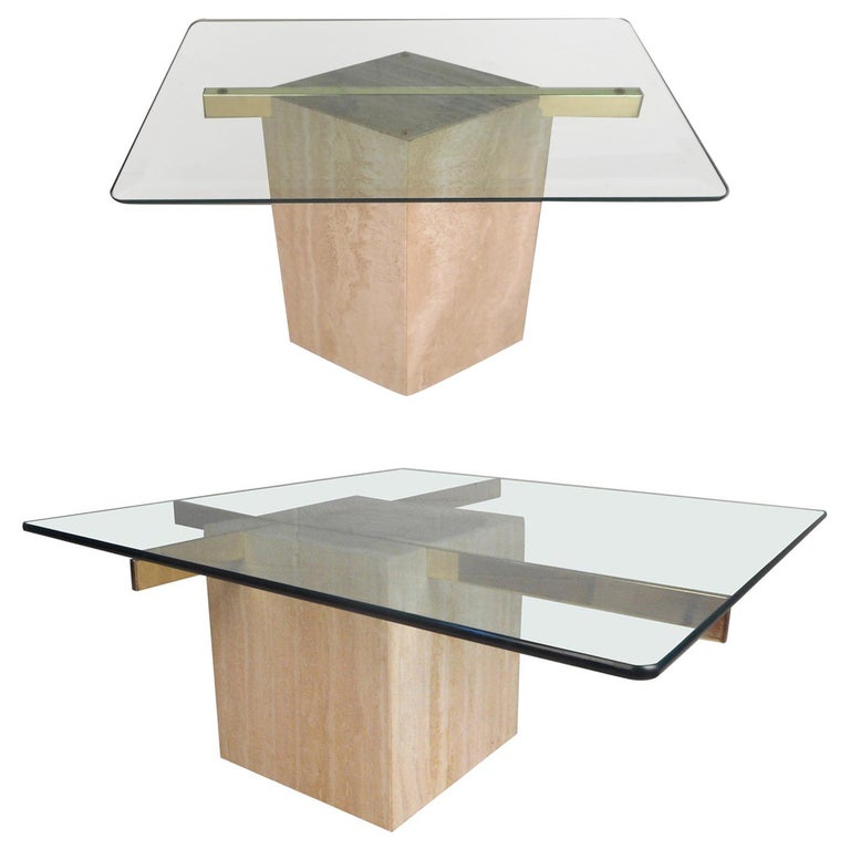 Set of Two Italian Mid-Century Modern Marble Base Artedi Tables