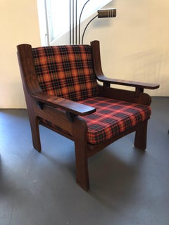 Set of Two Tartan Italian Mid-Century Modern Rosewood Armchairs