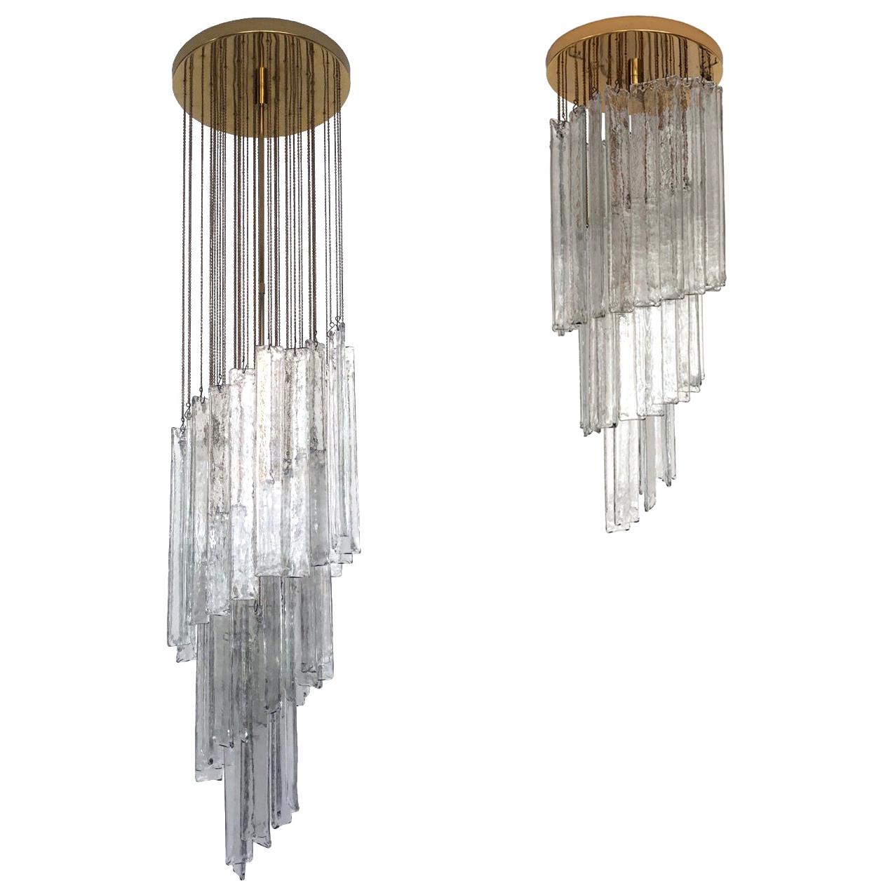 Set of two Italian Midcentury Clear Mazzega Murano Glass Chandeliers, 1970s