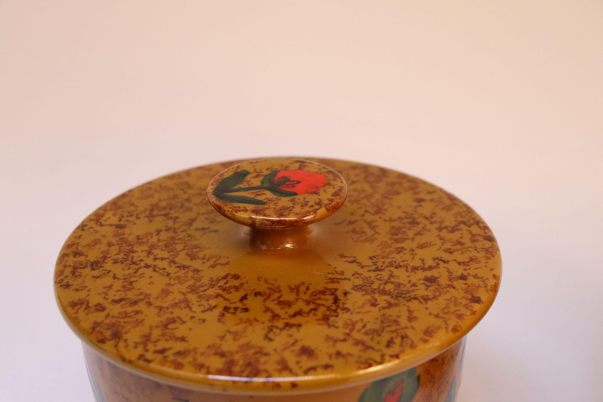 Set of Two Italian Modern Ceramic Ochre Vases with Floral and Paisley Decoration 4