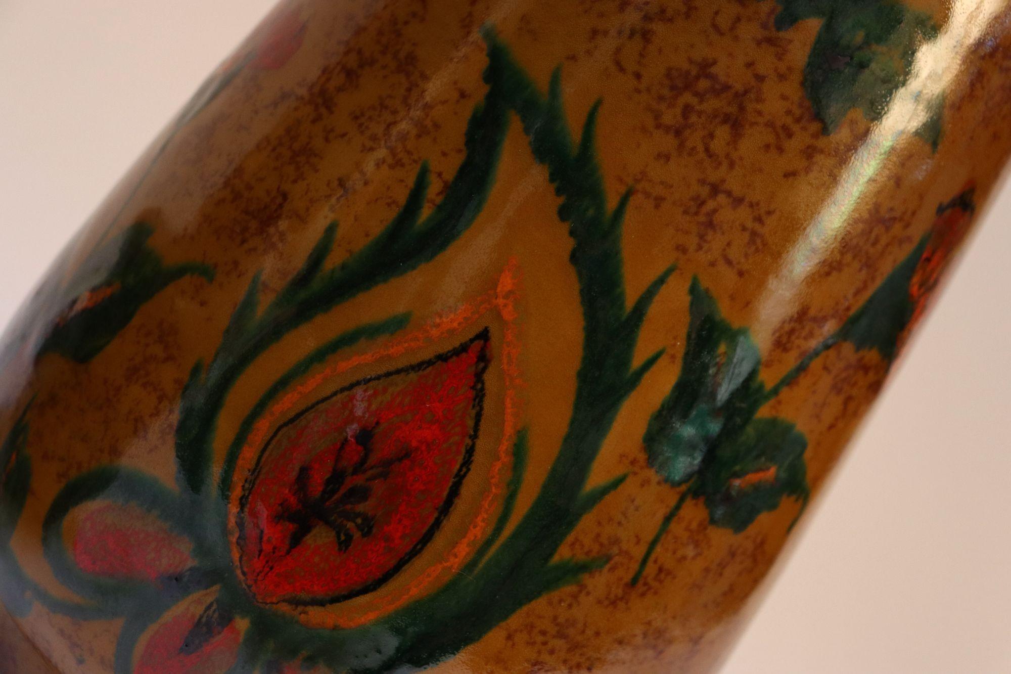 Set of Two Italian Modern Ceramic Ochre Vases with Floral and Paisley Decoration 6