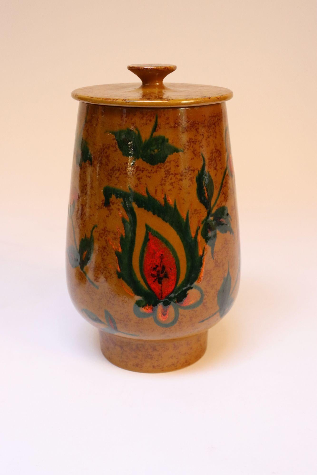 Mid-20th Century Set of Two Italian Modern Ceramic Ochre Vases with Floral and Paisley Decoration