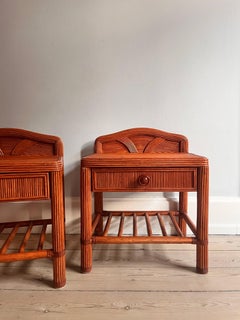 Set of two Italian Night Tables / Side Tables in Brown Rattan, ca. 1990s