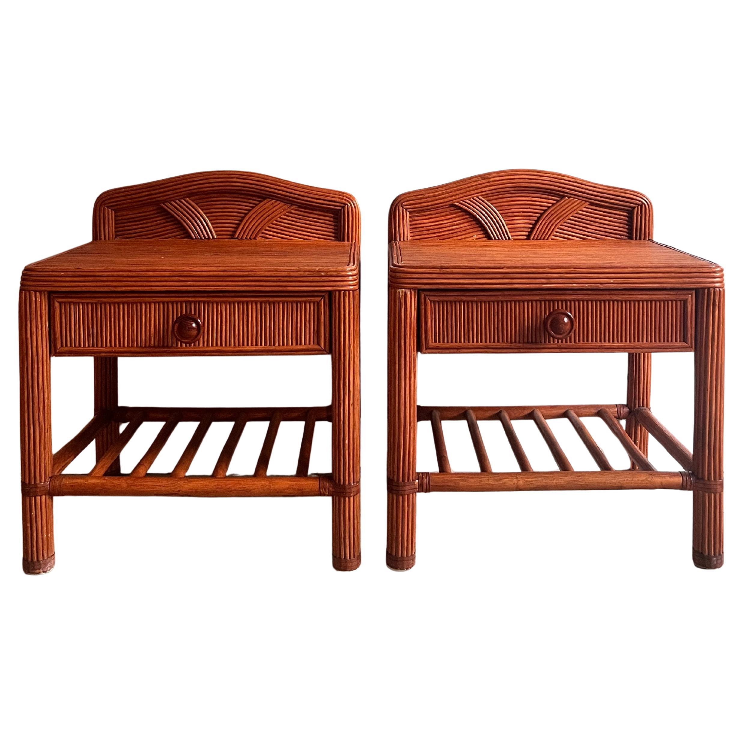 Set of two Italian Night Tables / Side Tables in Brown Rattan, ca. 1990s