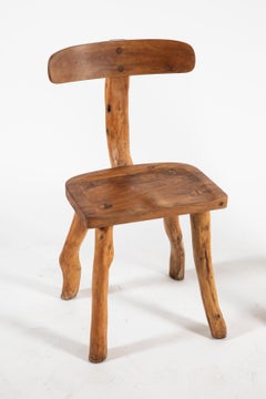 Set of Two Italian Olive-Wood Folk Art Chairs, 1950s