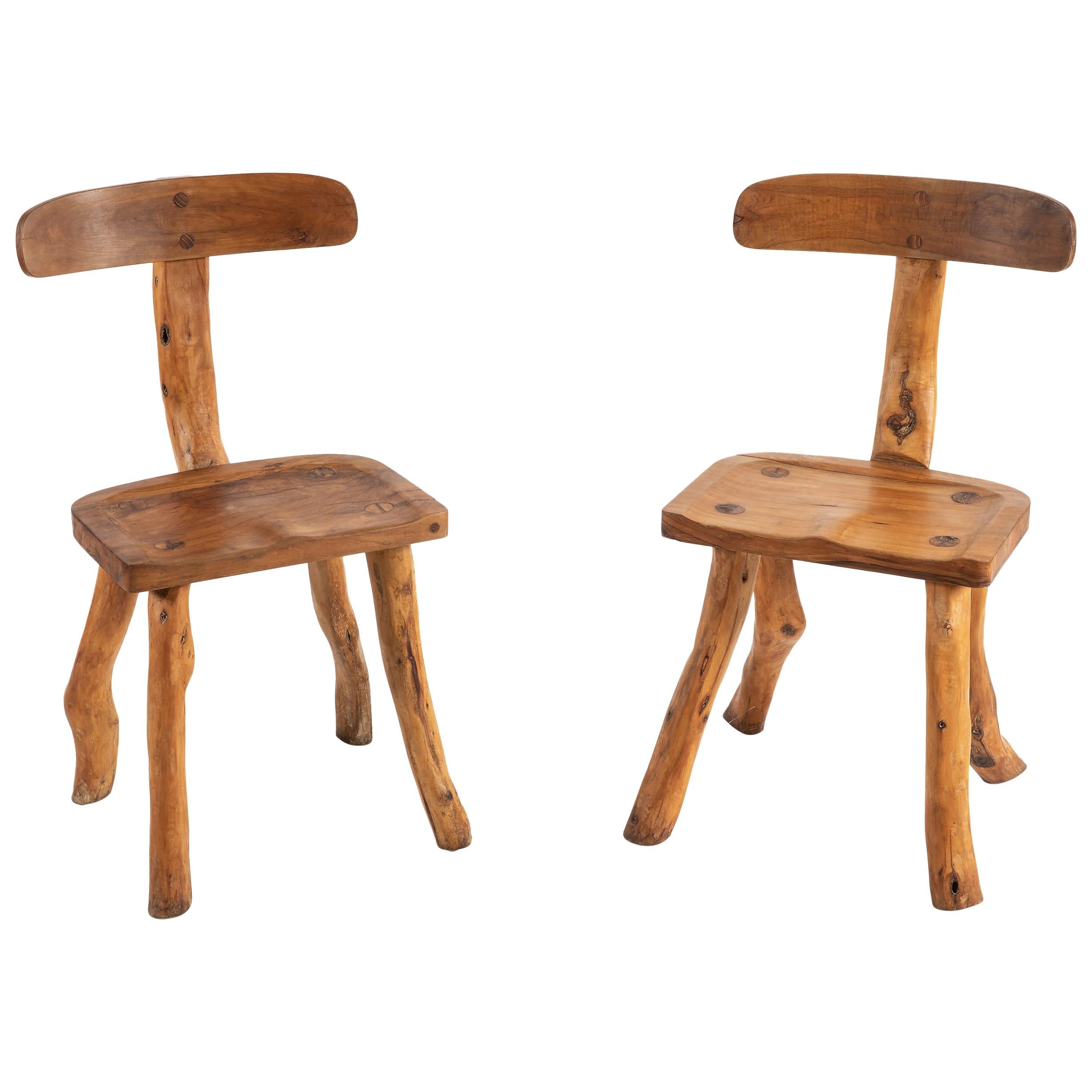 Set of Two Italian OliveWood Folk Art Chairs, 1950s For Sale at 1stDibs