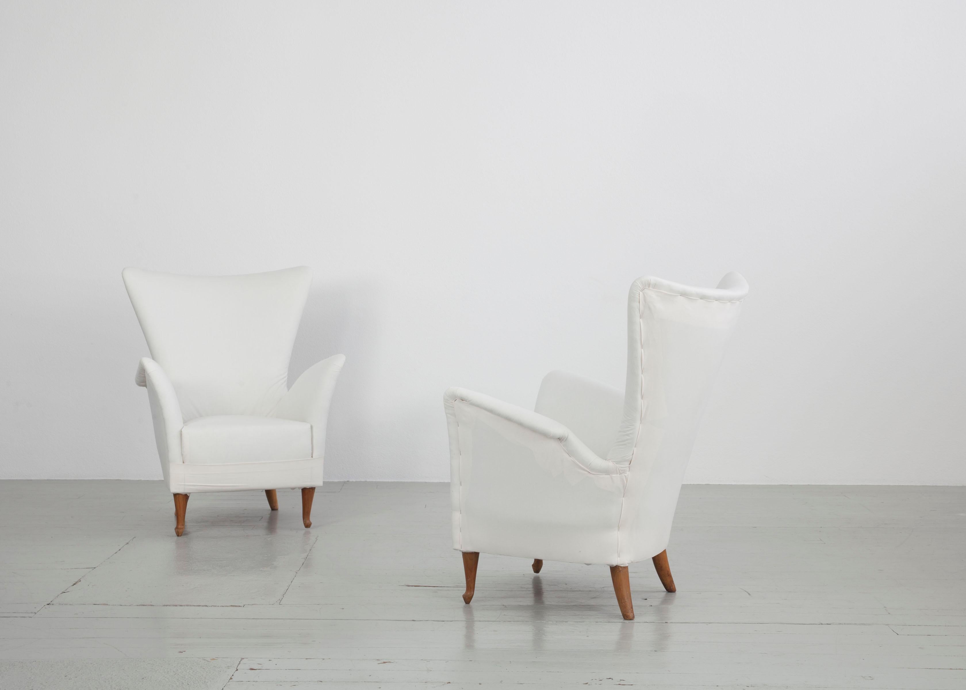 Set of Two Italian Ponti Stile Armchairs from Italy, 1950s For Sale 4