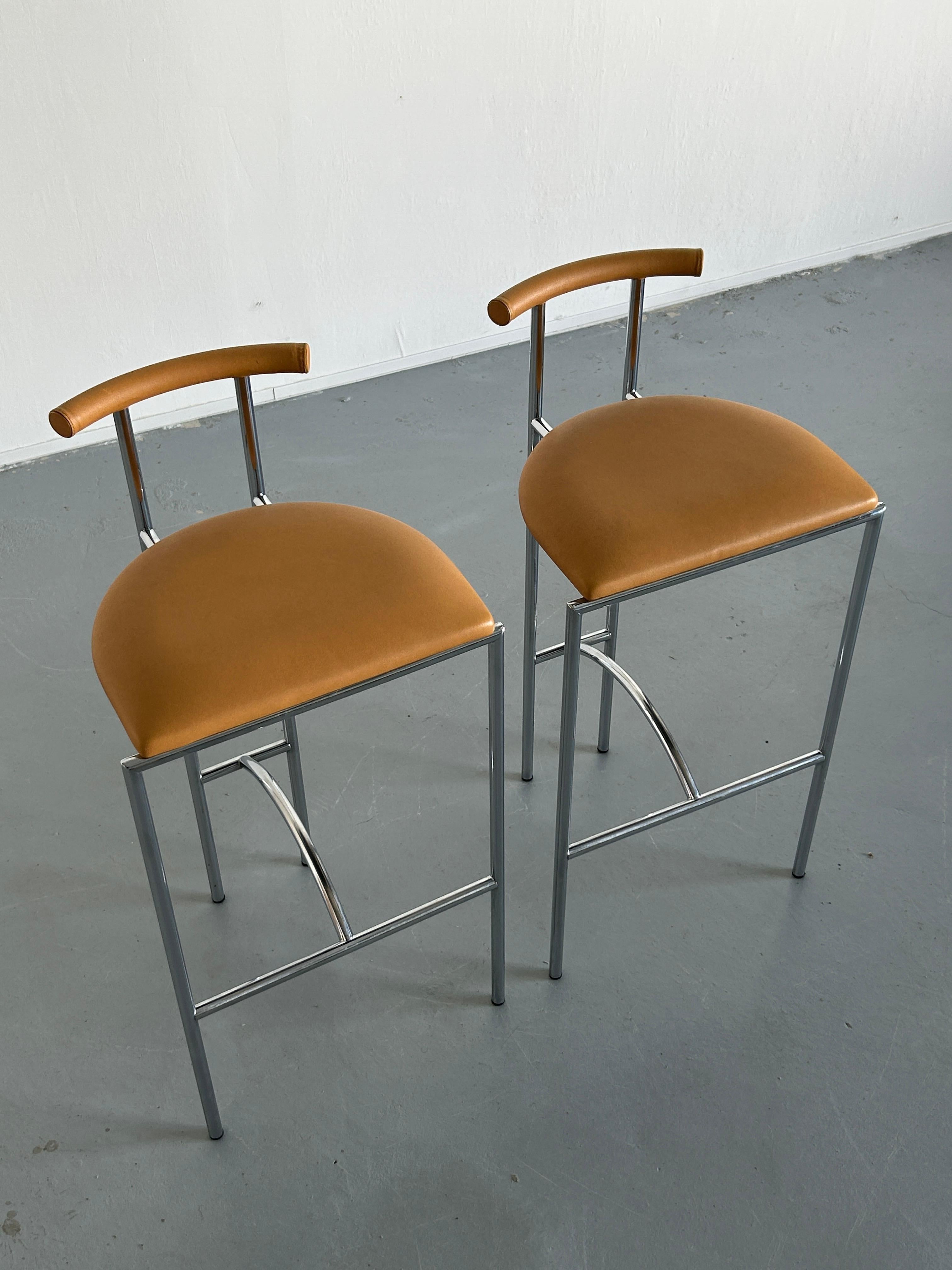 Metal Set of Two Italian Postmodern 'Tokyo' Barstools, Rodney Kinsman for Bieffeplast