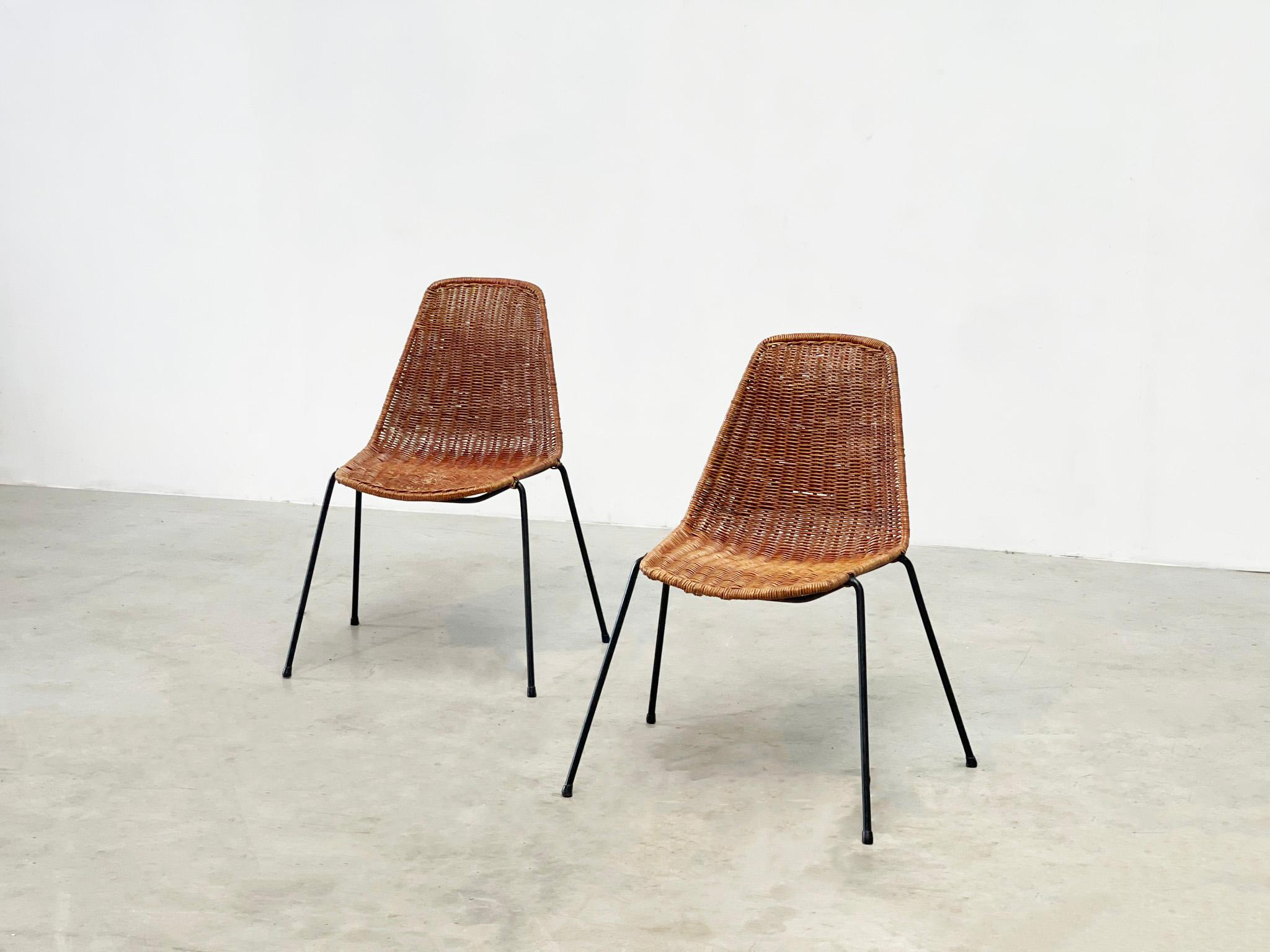 Mid-20th Century Set of two Italian rattan easy chairs