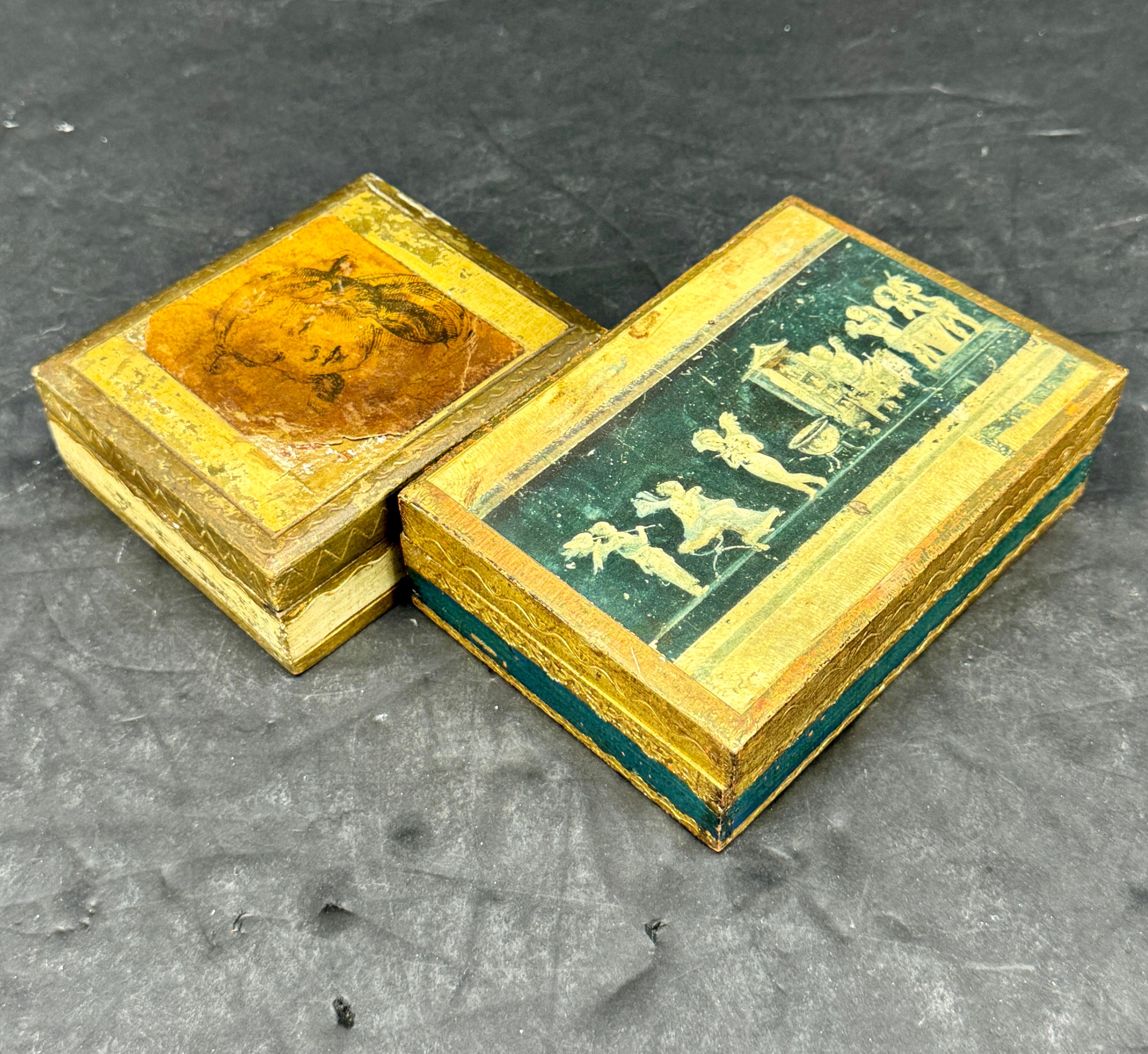 Juego de dos cajas rectangulares italianas de madera dorada florentina en venta 2