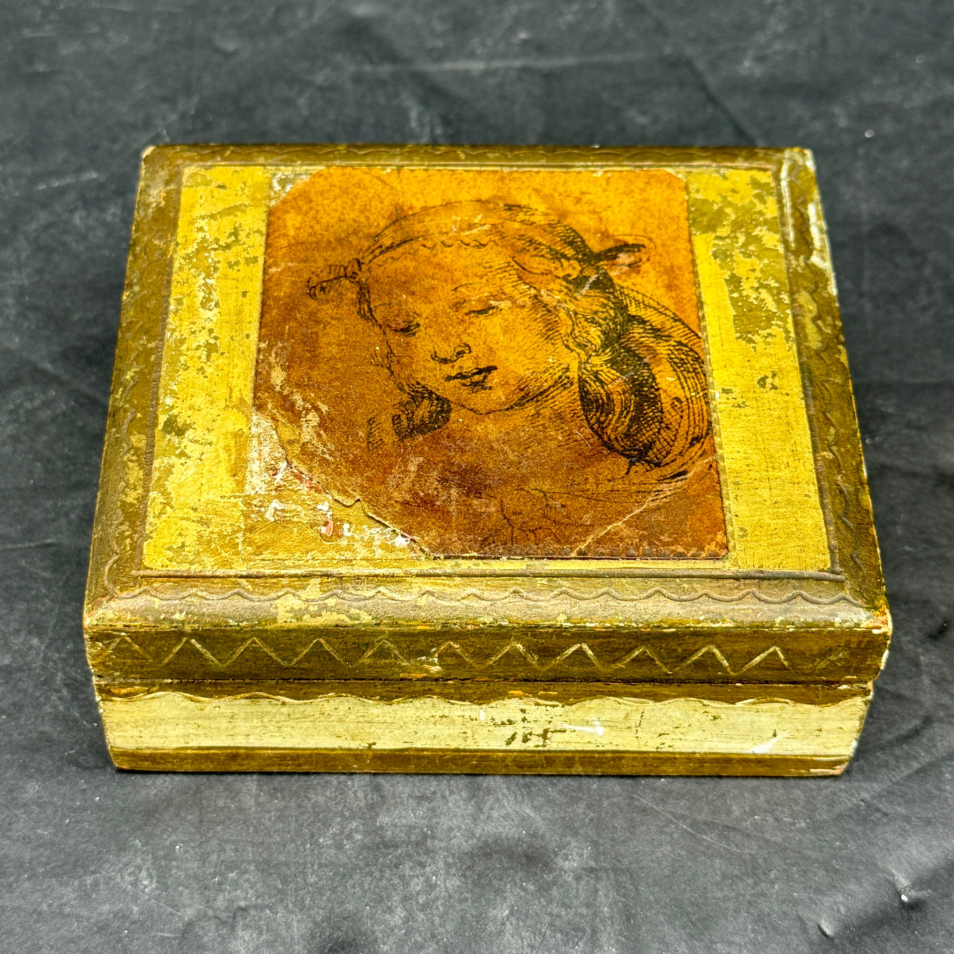 Juego de dos cajas rectangulares italianas de madera dorada florentina siglo XX en venta
