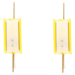 Set of Two Italian Sconces in Brass and Lucite